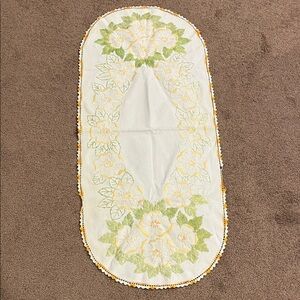 Floral Embroidered Table Runner vintage
